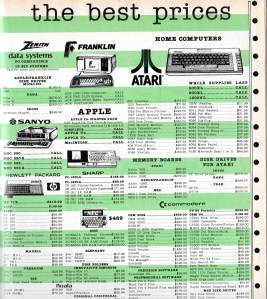 Computer peripherals ad from 1984 with green-bar theme
